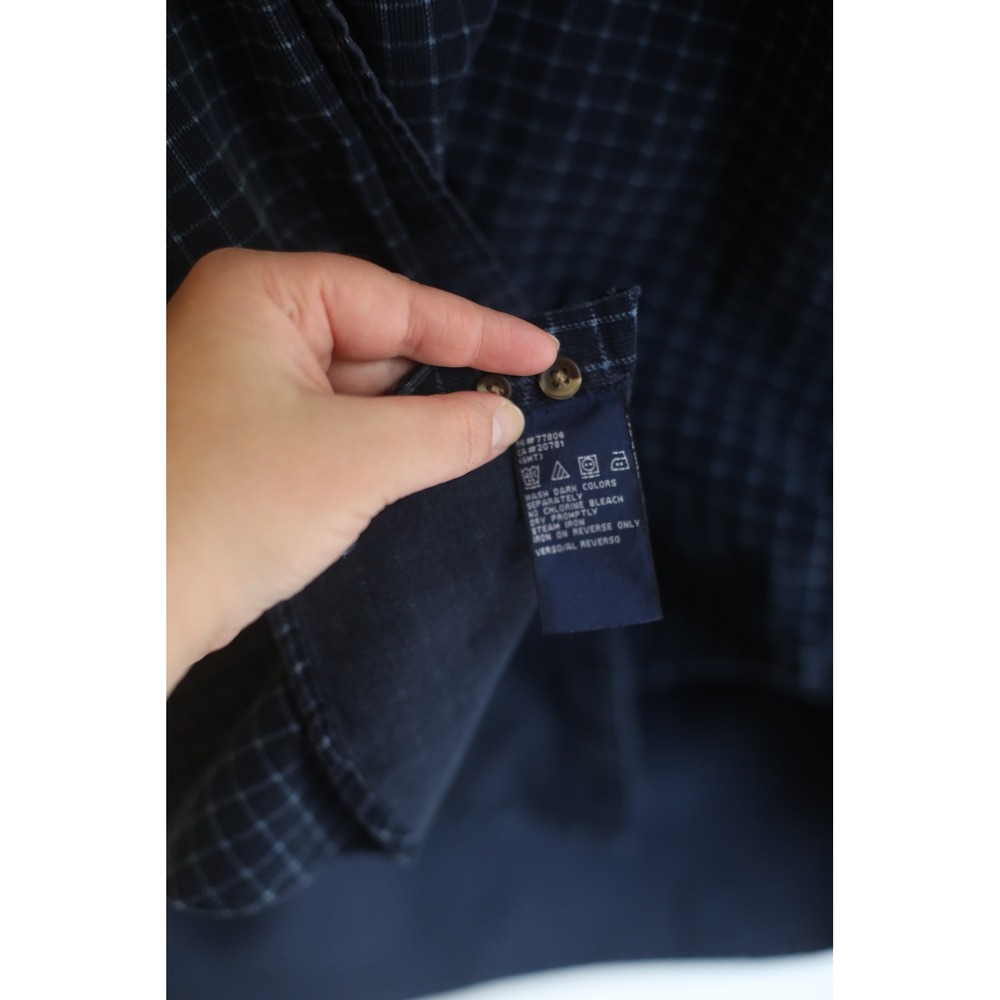 Y2K Tommy Hilfiger Mens‎ Navy Blue Grid Check Corduroy Button Down Shirt Size M - Picture 6 of 7